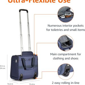 Underseat Carry On Luggage with Wheels – 14-Inch Rolling Travel Bag, Navy