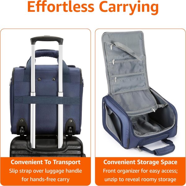 Underseat Carry On Luggage with Wheels - 14-Inch Rolling Travel Bag, Navy - Image 3