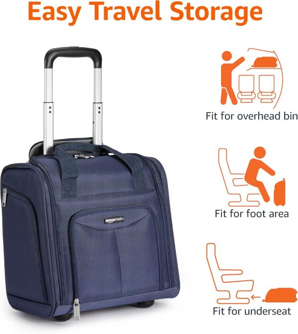 Underseat Carry On Luggage with Wheels - 14-Inch Rolling Travel Bag, Navy - Image 4