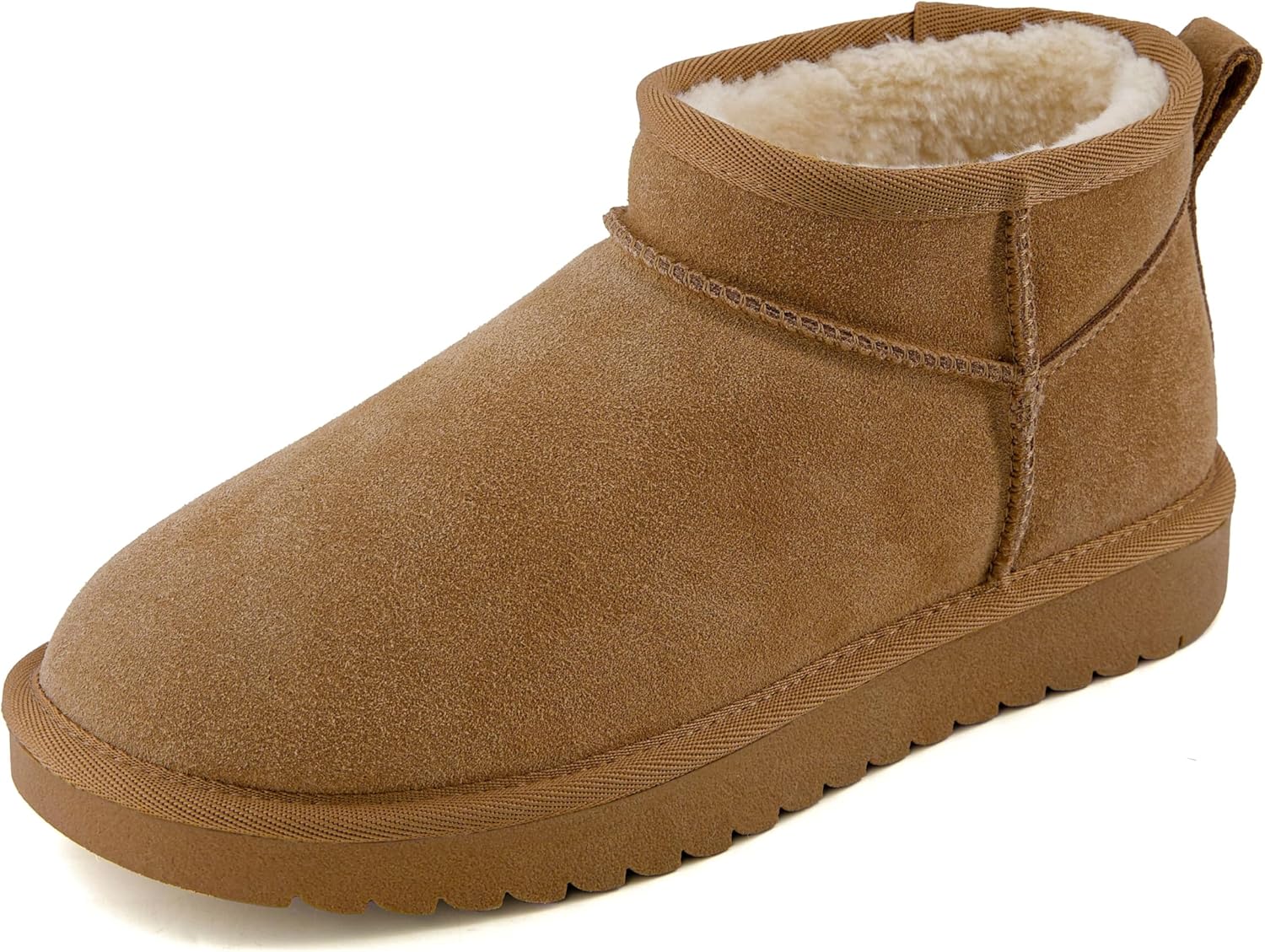 CUSHIONAIRE Women’s Hip 2 Genuine Suede Ankle Snow Boots – Pull-On with Cozy Faux Shearling Lining, +Memory Foam