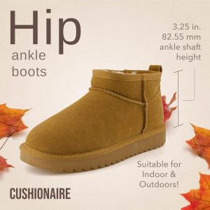 CUSHIONAIRE Women’s Hip 2 Genuine Suede Ankle Snow Boots – Pull-On with Cozy Faux Shearling Lining, +Memory Foam