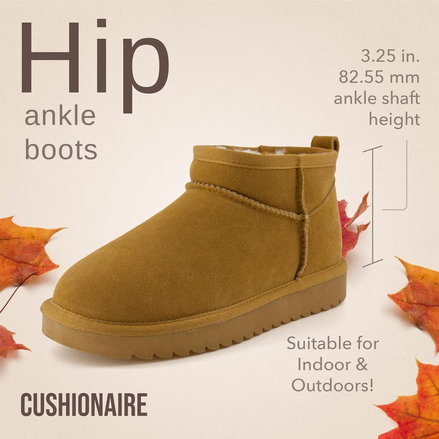 CUSHIONAIRE Women’s Hip 2 Genuine Suede Ankle Snow Boots – Pull-On with Cozy Faux Shearling Lining, +Memory Foam