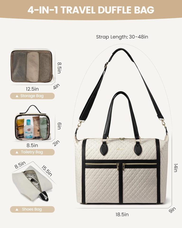 Travel Weekender Bags for Women, 4-in-1 Duffle Bag with Shoes Bag, Carry On Overnight Bag with Toiletry Bag & Wet Pocket, Large Travel Tote Bag Hospital Bag for Women Labor Delivery