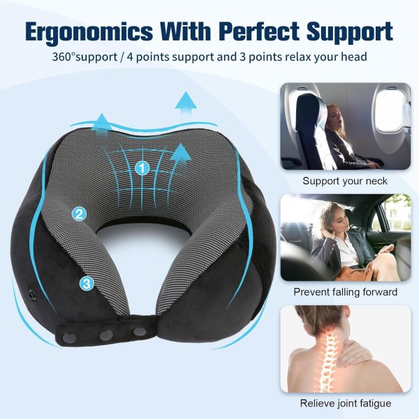 Neck Pillow for Traveling, Travel Pillows for Airplanes,100% Pure Memory Foam Travel Neck Pillow, Adjustable Flight Pillow, Portable Plane Accessories with Eye Mask, Earplugs, Carry Bag - Image 9