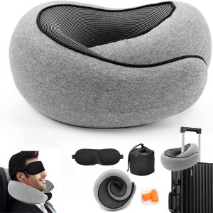 Travel Pillow for Airplanes, Pure Memory Foam Travel Pillow, 360° Support Stowable Pillows,Comfort and Breathability Neck Pillow for Travel, Car Rides, and Home Use