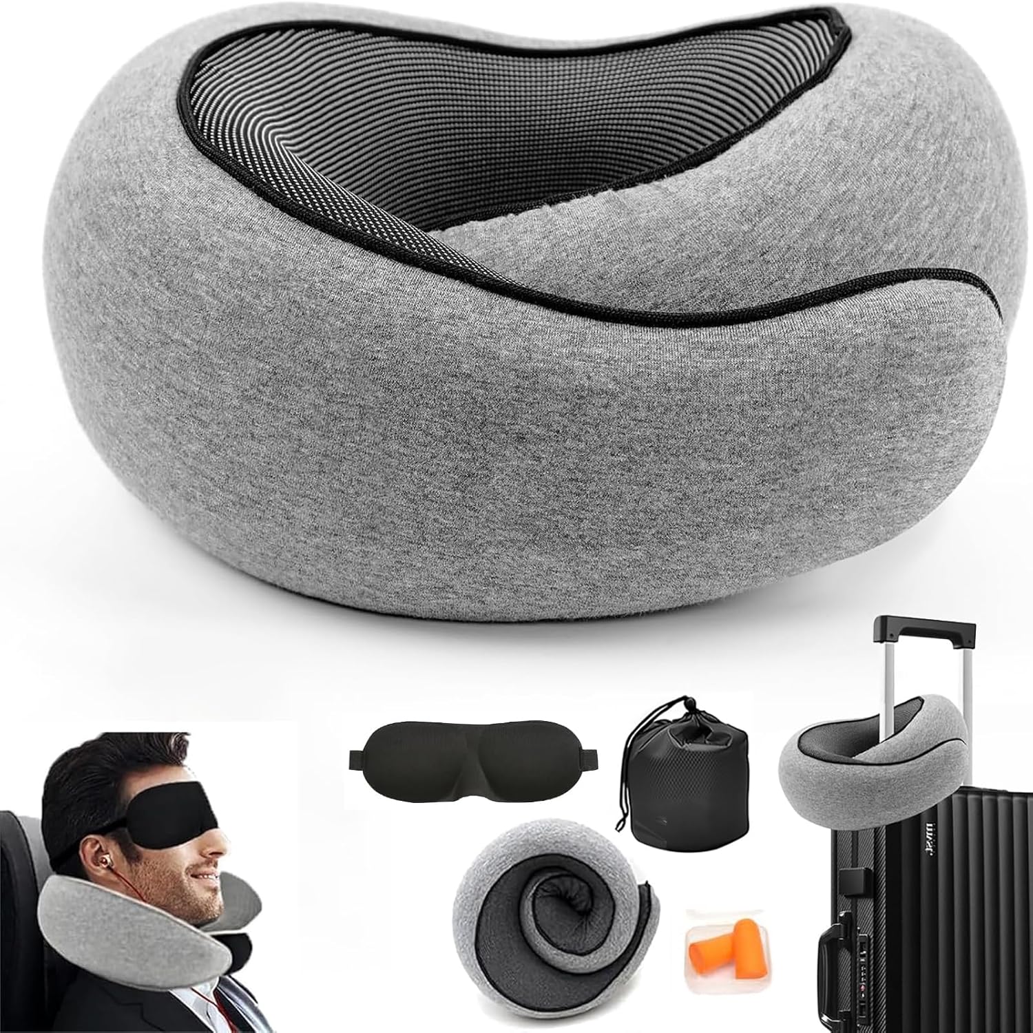Travel Pillow for Airplanes, Pure Memory Foam Travel Pillow, 360° Support Stowable Pillows,Comfort and Breathability Neck Pillow for Travel, Car Rides, and Home Use