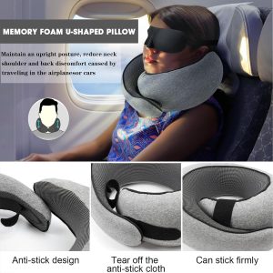 Travel Pillow for Airplanes, Pure Memory Foam Travel Pillow, 360° Support Stowable Pillows,Comfort and Breathability Neck Pillow for Travel, Car Rides, and Home Use
