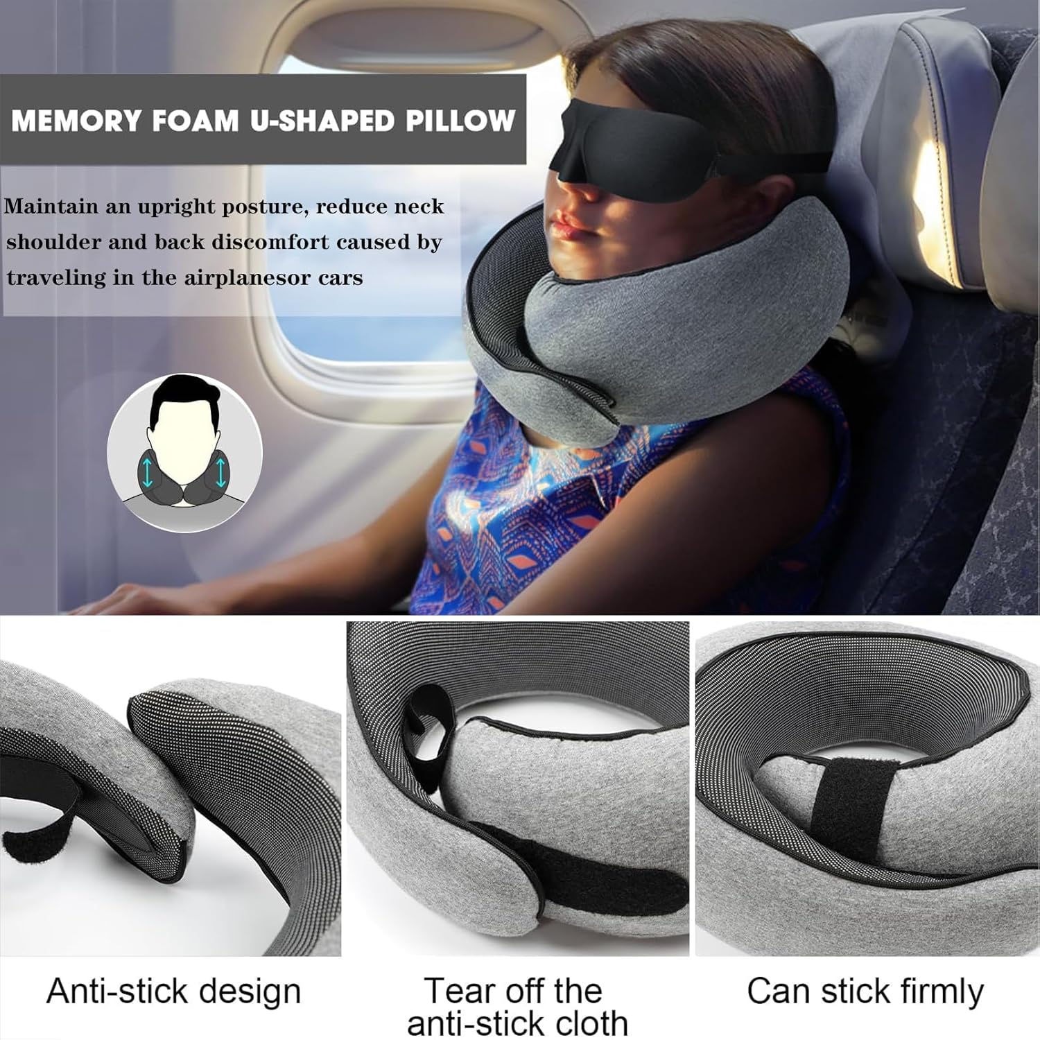 Travel Pillow for Airplanes, Pure Memory Foam Travel Pillow, 360° Support Stowable Pillows,Comfort and Breathability Neck Pillow for Travel, Car Rides, and Home Use