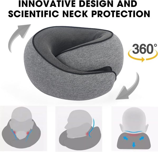 Travel Pillow for Airplanes, Pure Memory Foam Travel Pillow, 360° Support Stowable Pillows,Comfort and Breathability Neck Pillow for Travel, Car Rides, and Home Use - Image 3