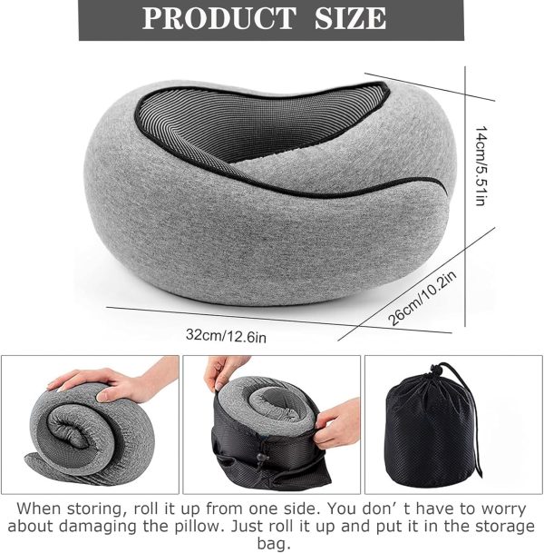 Travel Pillow for Airplanes, Pure Memory Foam Travel Pillow, 360° Support Stowable Pillows,Comfort and Breathability Neck Pillow for Travel, Car Rides, and Home Use - Image 6