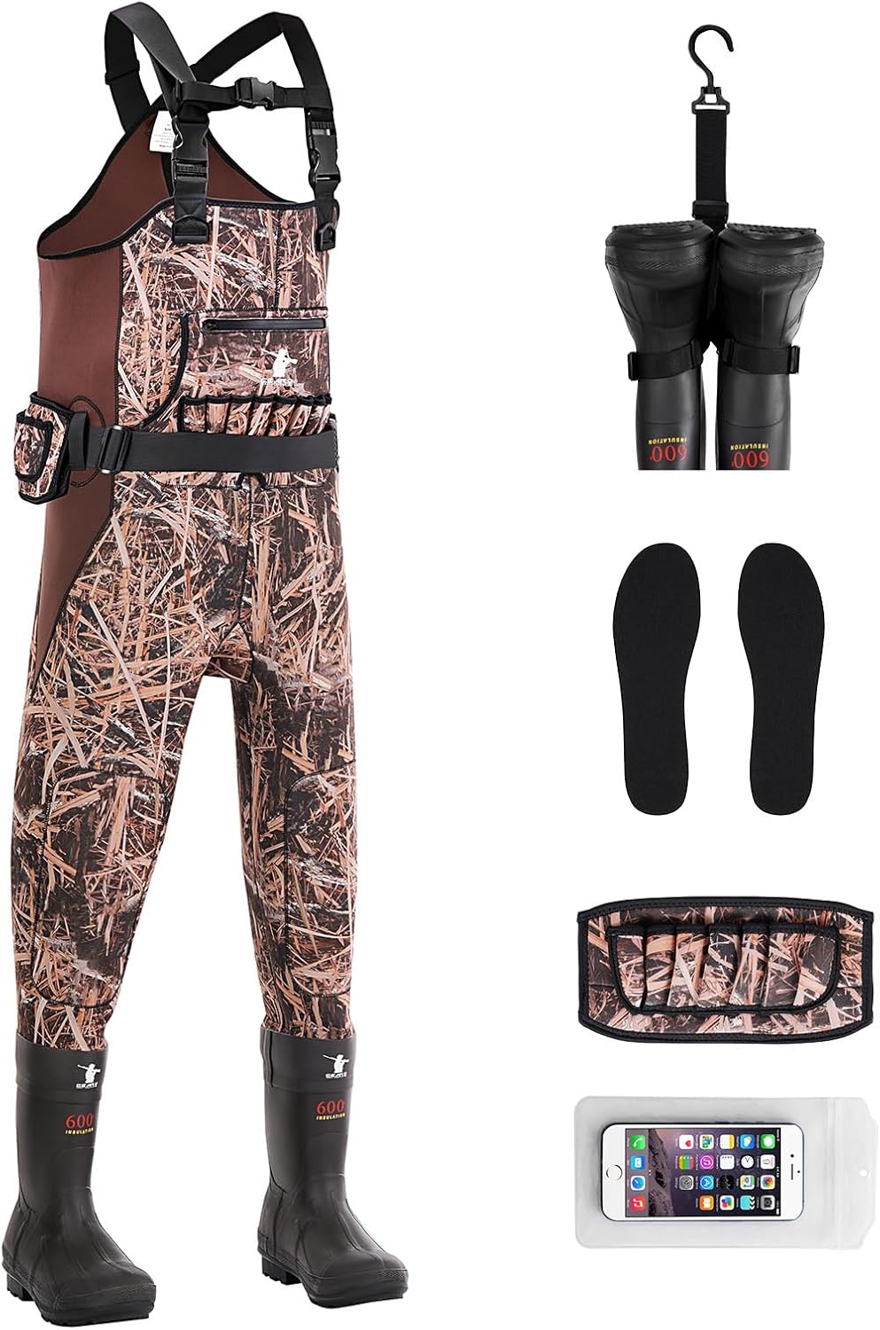 Waterfowl Hunting Waders for Women, Waterproof Duck Hunting Waders Female Insulated Neoprene Chest Wader Camo Bootfoot Wader with Boot Hanger for Fishing Breathable Hunter Waders Weighters